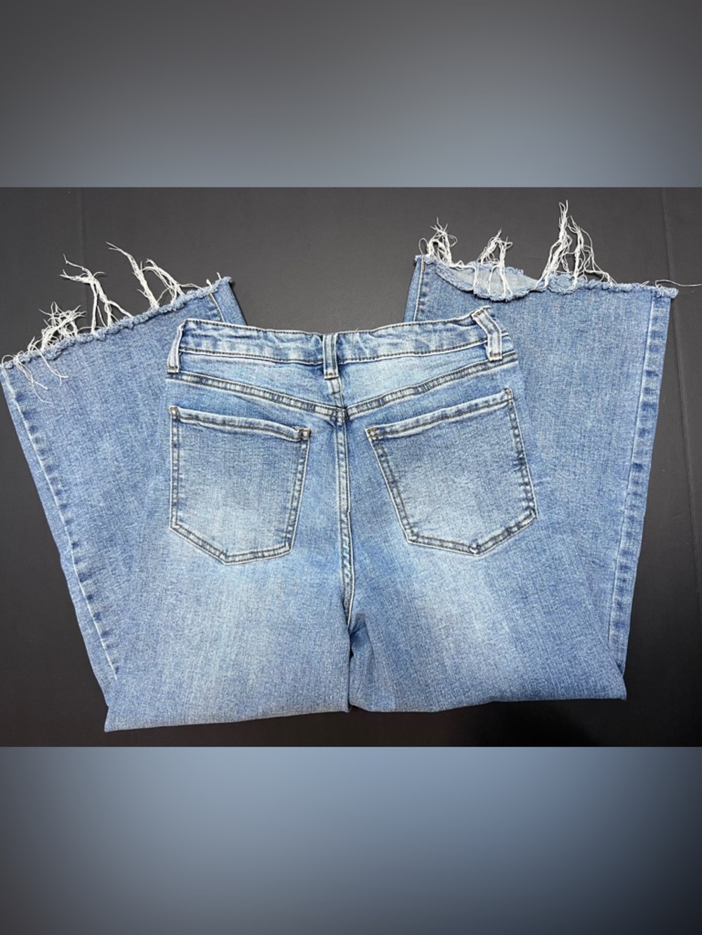 OAT New York Wide Leg Crop Jeans Raw Hem Distressed Blue Denim Size 6/28 - Picture 4 of 9